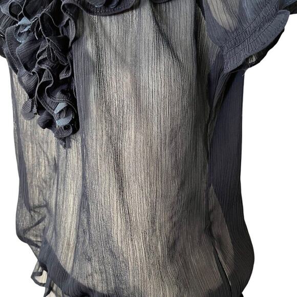 Hollister Sheer Dark Navy Y2K Ruffle Whimsigoth Fairy Top Shirt Smocked sz M - Picture 10 of 16